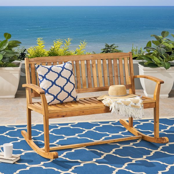 product-fancy-2f804a52-67f7-46b2-8c42-4b8b7028d037 Outdoor Wood Garden Bench, 50" Solid Wood Patio Park Bench with Dense Slatted Backrest & Seat, Curved Armrest, Large Wooden Loveseat Bench for Deck, Porch, Poolside, Yard & Balcony