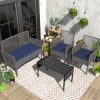 [Outdoor Rattan Set] 4pcs Outdoor Wicker Patio Furniture Set Rattan Conversation Group With Cushions, Coffee Table For Porch, Garden, Poolside & Backyard, Black - Patio Furniture Outdoor