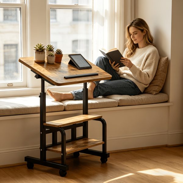 product-fancy-2fd1ab42-8fbc-4aed-b648-9014aaf719d4 Portable Height Adjustable for artist Desk, Natural Wood Grain Surface with Anti-Slip Edge, Sturdy Metal Frame And Smooth Wheels, 2-Tier Storage for Art Supplies, Perfect for Drawing Painting Creation