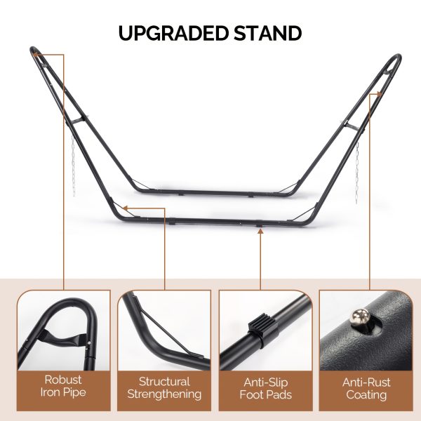 [Outdoor Camping] BABABA Heavy-Duty Iron Hammock with Stand - Large Outdoor Hanging Bed, 315x104x128cm Gray Bed Frame & Black Poles, 440lb Weight Capacity, Double-Layer Quilted Canvas Suitable for,, Balcony, Camping