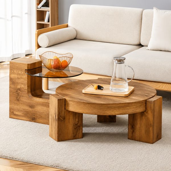 product-fancy-2fe17175-306a-44b9-aa45-cbc007f0b85a MUUOKY Modern Round Nesting Coffee Table with Faux Marble Top & Glass Side Table - 24” Center Table Suitable for Living Room, 2-Tier Space-Saving, Easy Assembly, Luxury Apartment Furniture, Engineered Wood Base for Small Homes