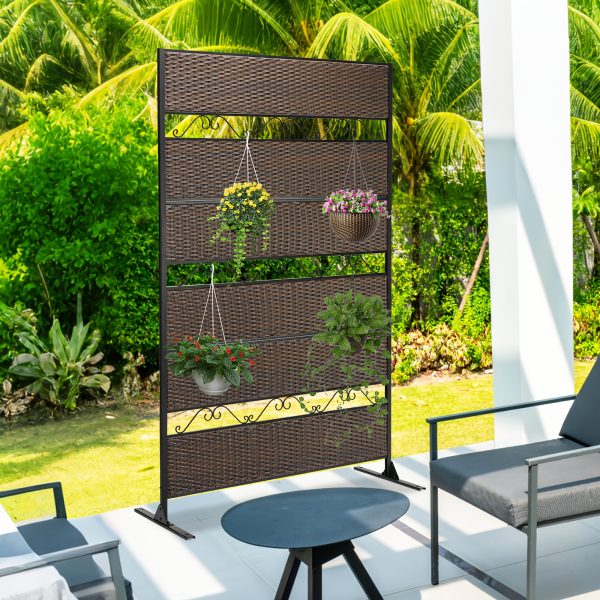 product-fancy-2ff5ae7f-df29-47b6-a657-0421bbcb34ad 6-Foot Outdoor Privacy Barrier, Stylish Fence, Standalone Woven Rattan Partition for Patio, Balcony, Garden, Backyard, Deck, Porch, in Brown Color