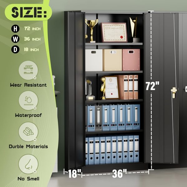 product-fancy-30168043-6ed2-4230-9f17-3aa7b951ae65 Storage Cabinet, 72 "black Large And Small Metal Storage Cabinet, Steel Lock Cabinet with Door And 4 Adjustable Shelves, Home Office Tool Unit, Garage And High Lockable Filing Cabinet, Green.
