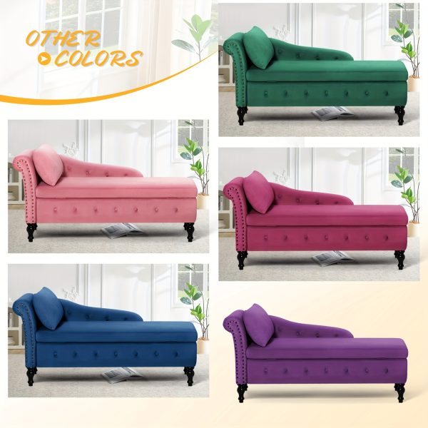 product-fancy-304ef04e-837c-4999-9cde-363e40919c38 ACMEASE Fabric Chaise Lounge Featuring Left Armrest & Support Pillow, Button-Tufted Sofa with Storage, Indoor Lounge Chair, Contemporary Velvet Lounge Chair Suitable for Bedroom, Living Room, And Office