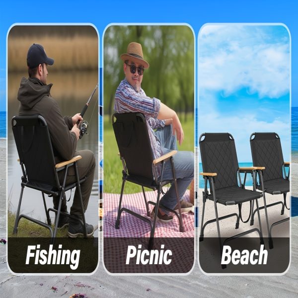 product-fancy-30656506-1cec-4441-a901-13f54d1e56bc 1pc Outdoor Foldable Portable Camping Chair with Armrests, Patio Folding Armchair, Beach Vacation Travel Beach Chair, Supports 300 Lbs, Suitable for Camping, Beach, Fishing, Hiking, Patio Use