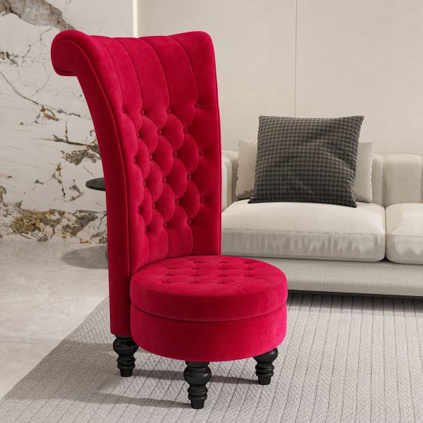 product-fancy-3094b4da-bf95-4d7e-b94e-7fda5ee7c5c0 Royal High Back Chair, Velvet Armless Accent Chair with Button-Tufted & Rubberwood Legs, Regal Elegance Throne Chair for Living Room, Dressing Room, Bedroom