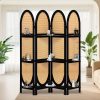 product-fancy-30d6f13a-10fb-44ac-b8a0-f7e2c372614a Four-Panel Wooden Room Divider, Collapsible with a Hand-Woven Rattan Privacy Screen - Room Partitions Featuring Three Display Shelves, Ideal for Home, Office, Study, Or Art Exhibitions