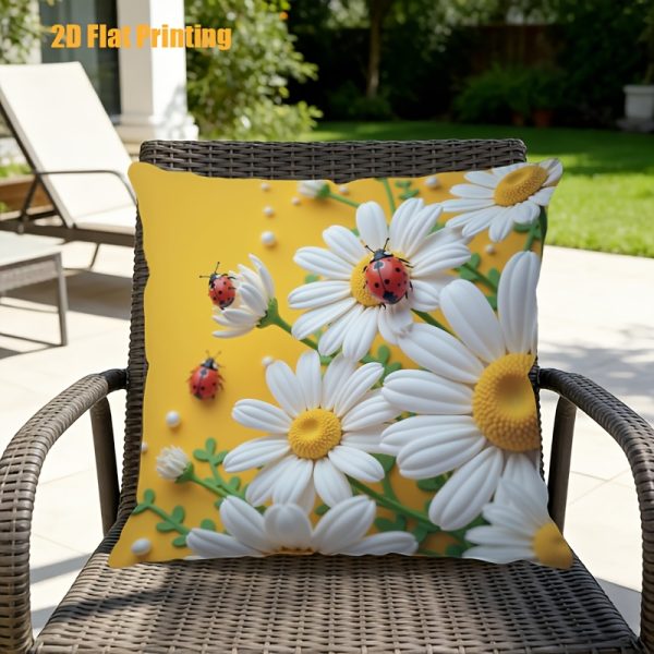 product-fancy-3138e553-5d0e-48f6-ba8e-beb45855df72 2D Flat,Terrace Cushion Cover,1pc 18X18 Inches Quare Pillow Cover, Ladybugs Rest on Daisies.,Decoration, Gifts,Valentine Festival Gifts,Outdoor Indoor,Garden Decoration, 2D Flat