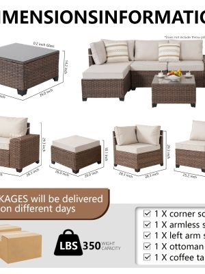 RAISED Patio Furniture Set, 2piece/3piece/4piece/6piece Wicker Outdoor Patio Furniture Sets with Cushions And Coffee Table, Outdoor Sectional Boho Patio Conversation Set Sectional Sofa for Backyard, Porch, Beige/Blue