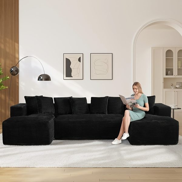 product-fancy-3153d98b-cf37-4de6-a7ab-2fc075f4bb0d 131'' Modular Sectional Couch, U-shaped Sofa, Chaise Lounge, Striped Fabric, Upholstered 4 Seater Couch for Living Room, Bedroom, Free Combination Sofa (Corduroy), Gray