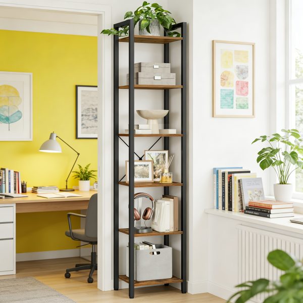 product-fancy-3164f0ca-3fc4-4518-b708-6f68558862f6 Industrial 6-Tier Heavy-Duty Steel Bookcase Shelf - Tall Narrow Vertical Storage Unit with Adjustable Shelves, Freestanding Space-Saving Bookshelf Suitable for Home Office,, Bedroom - Assembly, Modern Industrial