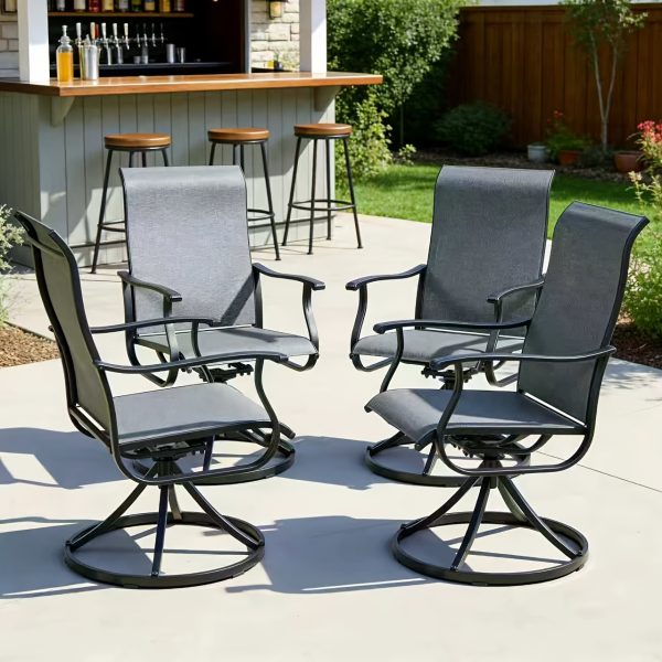 product-fancy-31789002-7270-4978-bfee-54012b20725f Patio Swivel Chair Set Of 2/4/6 Outdoor Dining Chairs W/High Back And Breathable Textilene, 350 LBS Capacity, All Weather Patio Rocking Chairs for Garden Backyard Deck