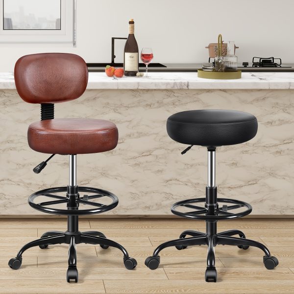 product-fancy-31905cfe-3193-476a-a44a-5751558fb7ca KERDOM Adjustable Height Drafting Chair with Removable Backrest & Quiet-Rolling Wheels - 300 lbs Capacity PU Leather Swivel Stool, Ergonomic Metal Frame for Office, Studio, Clinic, Kitchen, Salon (Black), Ergonomic Chair, Studio Seating, Professional Seating, Premium Materials, Heightadjustable Stool, Office Professionals, Standing Desk Stool, Sleek Design, Durable Construction, Rolling Stool, Kitchen Stool
