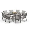9pcs Aluminum Outdoor Dining Table And Chair Set, Suitable for 8 People, The Set Includes 1 Round Table, 8 Chairs, with Cushions And Back Cushions, Suitable for Outdoor Garden Terrace Furniture Set