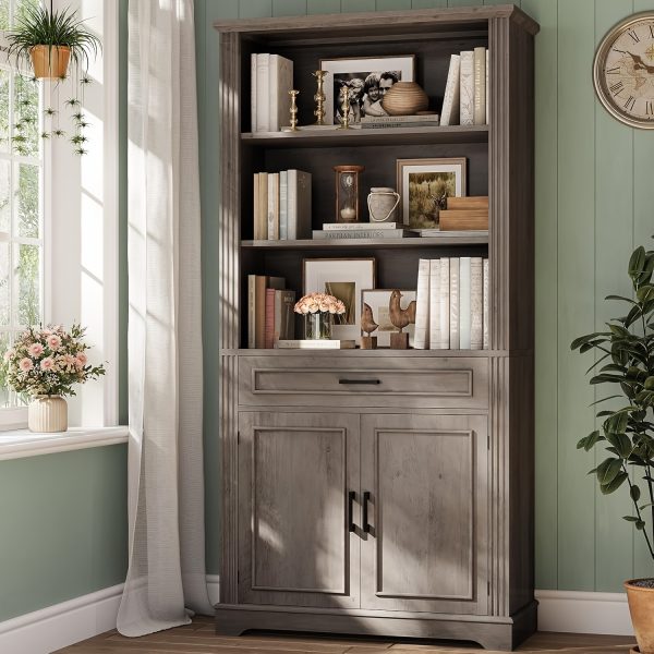 product-fancy-31dd11eb-7d3a-41fa-b7de-e017d74dc10c Farmhouse Bookcases with Doors And Drawer, 6 Shelf Display Storage Shelves 70 in Tall Bookshelf for Home Office