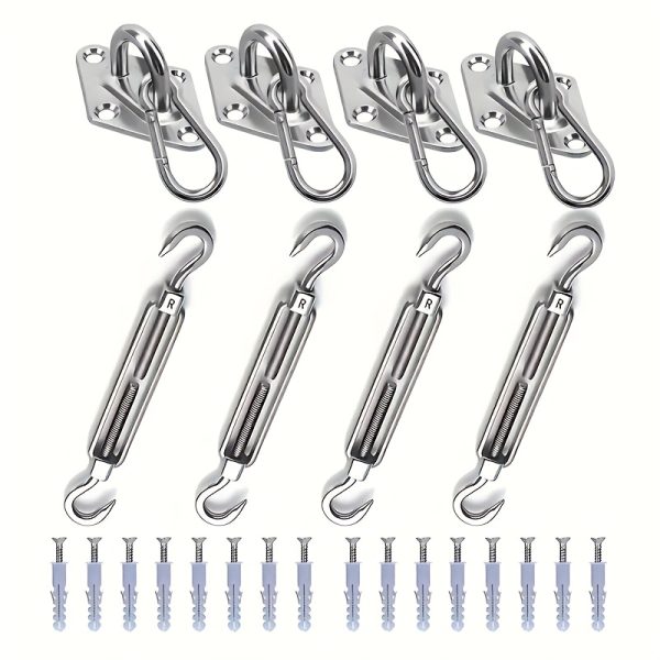 44pcs Sun Shade Sail Hardware, 304 Stainless Steel Material, Heavy Duty Sun Shade Sail Stainless Steel Hardware Kit, Suitable for Courtyard Garden Awning Hanging Installation