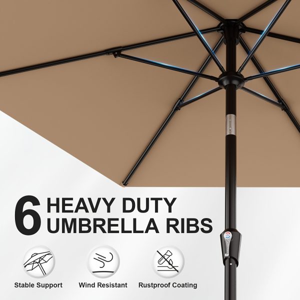 [Heavy Duty Patio Umbrella] 9ft Outdoor Umbrella, Heavy Duty Patio Umbrella with Crank, 6 Sturdy Ribs, UV Block for Market, Pool, Backyard, Garden (Base Sold Separately)
