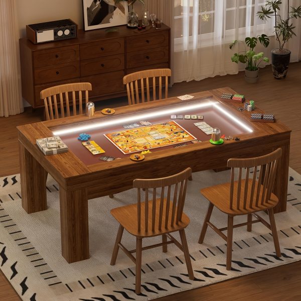 product-fancy-321123cf-4841-49ca-8d23-4b2a8d3bbf97 Dining Table Board Game Table with Removable Table Top, Gaming Table with Colorful LED Lights, Seats 4 to 6 Players with Detachable Hobby Tray for Card Games, Poker, Building Blocks
