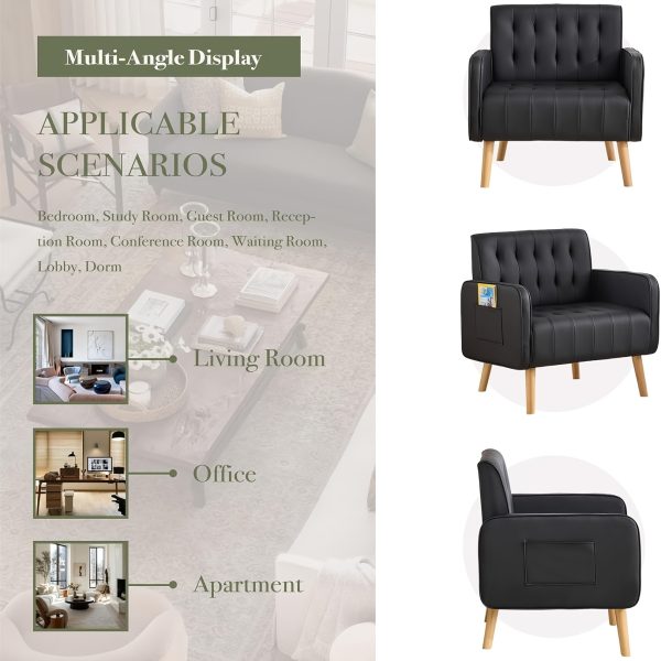 product-fancy-3216ea99-f39a-453c-8148-3c0d8b9f16e4 Armchair, Faux Leather Decorative Chair, Mid-Century Modern Tufted Lounge Chair with Wooden Legs And Pockets, Comfortable Kids' Chair, Reading Chair for Living Room, Waiting Room, Bedroom, Room, Cozy Reception Armchair