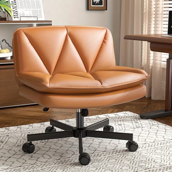 product-fancy-321ba336-bda1-4abd-85d3-49f34fe0b484 27" W Criss Cross Chair With Wheels, Cross Legged Office Chair, Comfy Vanity Chairs With Wheels And Back, Swivel Armless Office Chairs, 2-Layer Cushion, Height Adjustable, Home Office