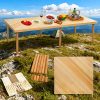 product-fancy-32367f00-a7b7-4e31-adb4-50bac49a9c7c Portable Bohemian Style Low Picnic Table | Foldable Beach and Outdoor Table with Tablecloth, Pine Wood, Suitable for Beach, Camping, Outdoor Gatherings, Backyard Use, Size: 59.8*29.9*16.9 inches