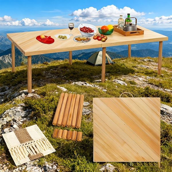 product-fancy-32367f00-a7b7-4e31-adb4-50bac49a9c7c Portable Bohemian Style Low Picnic Table | Foldable Beach and Outdoor Table with Tablecloth, Pine Wood, Suitable for Beach, Camping, Outdoor Gatherings, Backyard Use, Size: 59.8*29.9*16.9 inches