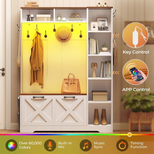 product-fancy-32506a06-9a67-4b24-ad3a-187ce6086fe5 Farmhouse Entryway Organizer with Bench & Shoe Cabinet - 7 Shelves, 10 Hooks, LED Lighting, USB-Powered, White Engineered Wood Storage for Hallway, Living Room, Bedroom - Easy Assembly, No Tools Needed, Entryway Storage, Rustic Charm, Durable Construction, Home Organization, Minimalist Design, Sturdy Construction, Home Decorators