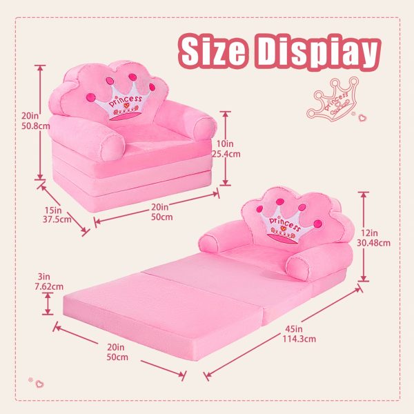 product-fancy-32680505-7950-42aa-87f1-123bee76c81c Kids Sofa Princess Crown Pink - 2-in-1 Flip Open Kids Couch & Lounger | Machine Washable Plush Cover & Certified Safe Foam | Dreamy Reading Nook Chair For Girls