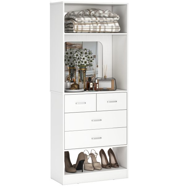 product-fancy-32c4898f-5bbf-450d-973a-bba920fb6290 Unikito 25 Inch Closet System with 4 Drawers, 2FT Wood Closets Organizer with Storage Shelves And Mirror Design, Freestanding Sturdy Walk in Closet Tower for Bedroom, 25" W X 16" D X 80" H, White