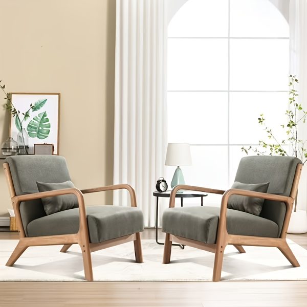 product-fancy-32d337f2-b77d-4da1-b9e7-8507dc2eb20f Mid-Century Modern Upholstered Accent Chair with Solid Wood Frame & Extra Pillow, Linen Lounge Reading Armchair for Game & Recreation Room Furniture