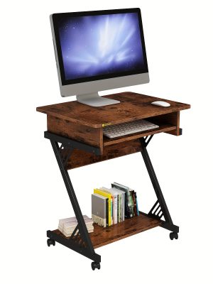 YQ FUNLIS Computer Desk Workstation With Smooth Keyboard Tray, Z-Shaped Study Writing Desk For Small Spaces Compact Table For Home Office, Small Computer Cart Mobile Laptop Cart