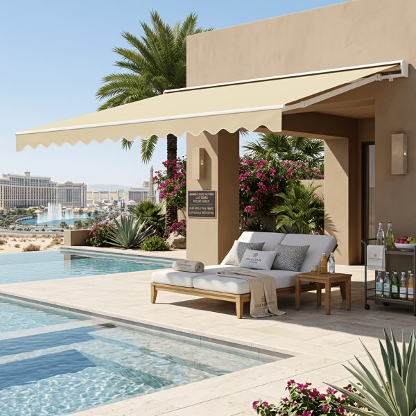 product-fancy-32e123f0-064c-4d02-ba96-107dbf772987 12x10ft Heavy-Duty Manual Retractable Awning with Wall Mount - Outdoor Patio Canopy, Beige Suitable for Balcony, Deck, Poolside Shade, Fabric & Frame, Installation