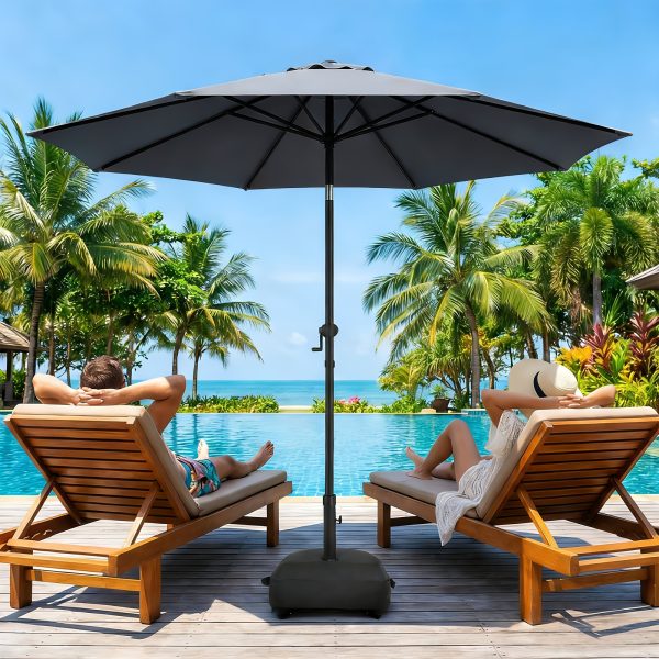[9ft Polyester Patio Umbrella] 9ft Polyester Patio Umbrella with Base | Outdoor Market Umbrella with Ventilation, Suitable for Pool, Garden, Backyard, Deck, Christmas & Halloween