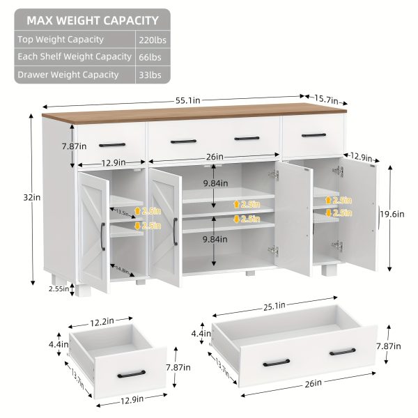 product-fancy-330d44c8-1497-4748-8413-9bab068dd8a9 55" Modern Farmhouse Sideboard Buffet Cabinet with Storage, 3 Drawers & 4 Doors, Ideal for Kitchen And Dining Room, Kitchen Decor