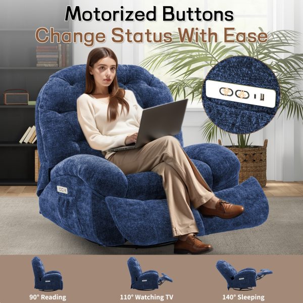 product-fancy-3342dabe-2a1d-47a4-8b36-0bb9b003eeb6 Large Swivel Recliner, Adult Rocking Electric Recliner, Electric Recliner, Comfortable Soft-shell Recliner, with USB Port And Living Room Storage Space, Chenille Fabric, Free Shipping
