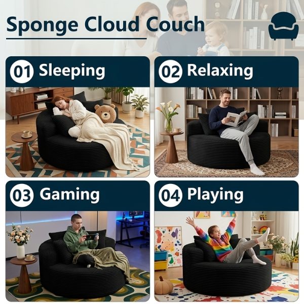 product-fancy-3351b620-cc31-4966-b20b-ed9078fea2f6 55" Oversized Round Lounge Chair, Fabric Corduroy Deep Seat Cloud Sofa Chair, No Assembly Required | Upholstered Comfort Reading Recliner for Living Room, Bedroom, And Movie Viewing Room.