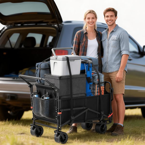 [Heavy Duty Folding Wagon] LEVELEVE Heavy Duty Folding Wagon-2-in-1 Collapsible Cart 400lb, 650lb Capacity All-Terrain Wheels W/Brakes And ASide Pockets