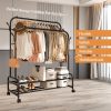 product-fancy-3379b121-603b-49e8-8448-b2f04e71a647 Durable Metal Hanger With Double Poles And Wheels, Equipped With Shelves And Hooks, A Multifunctional Wardrobe Solution Suitable For Independent Metal Hangers In Bedrooms, Laundry Rooms, And Living Rooms.