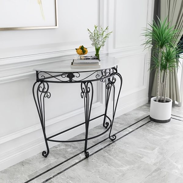 product-fancy-337c9440-9eba-470a-bc04-9560e8fe863b Entrance Table European Style Entrance Nordic Console Table Living Room Corridor Against The Wall Console Cabinet Modern Minimalist Wrought Iron Semicircular Table