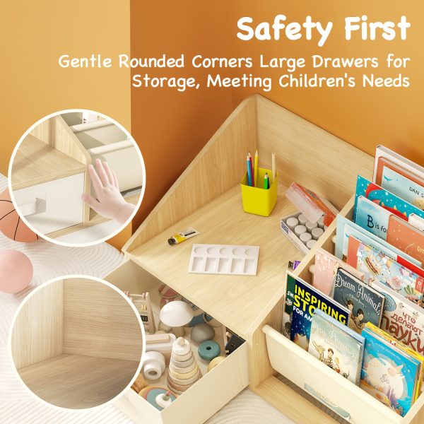 product-fancy-339fd405-4f0e-4346-9a09-4395549f0aec ! 5-Pocket Fabric Toddler Bookshelf + Drawer, Easy Assembly, Nursery & Playroom Reading Corner Storage Must-Have, Limited Time Offer