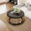 product-fancy-33a92e68-5adf-46cd-a64a-94752d29271f 35.43” Vintage Boho Round Coffee Table Suitable for Living Room, Solid Wood & Engineered Wood with Curved Legs, Space-Saving Low-Profile Center Table, Natural, Assembly for Bedroom, Apartment, Rustic Decor