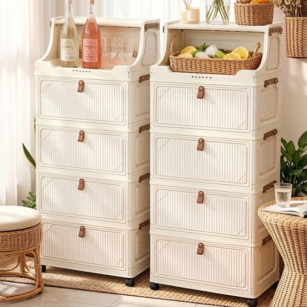 product-fancy-33f583a9-87cb-4813-87dd-ed42de87dfe0 6/5/4/3-Tier Small Apartment Suitable for bar Cabinet, for bar Furniture Set Combination, Cream Foldable Rolling Storage Cabinet, Floor-Standing Stackable Organizer, Top Open Multi-Drawer Unit, Suitable for Bar, Coffee Corner, Kitchen, Living Room