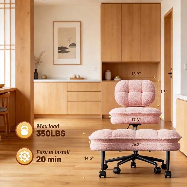 product-fancy-3400d109-d982-45b7-927e-02078c7d5be2 DURAYLOLY Ergonomic Cross Legged Chair, 360° Swivel Meditation Chair with Wheels, Height Adjustable Seat, Strong Lumbar Support, Home Office Furniture, Teddy Fabric