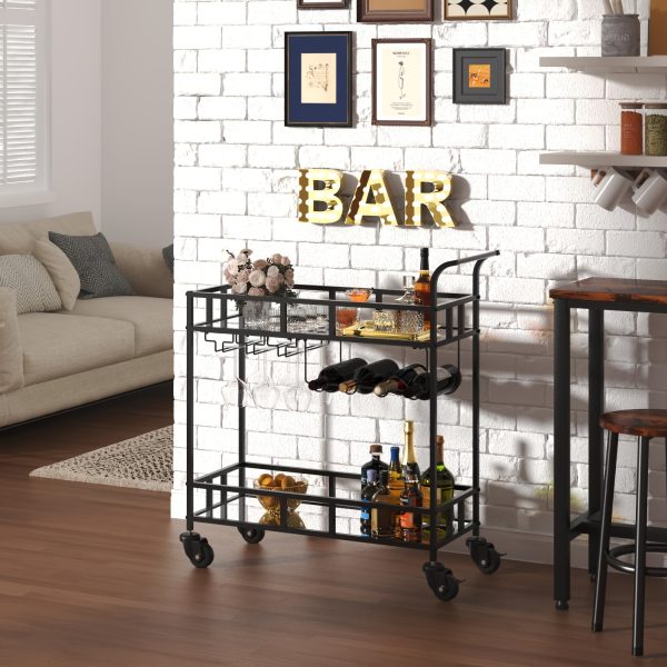product-fancy-34152d9a-d9f2-4ad0-a481-7c7355034956 Compact Two-Tier Wine Cart for Home Use, Featuring Mirrored Shelves, Wine Racks, And a Glass Holder, Ideal for Dining Rooms, Living Rooms, And Parties