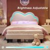 product-fancy-342c226b-aa6c-44f2-aeb4-ba7270792c8a LUXOAK LED Velvet Platform Bed Featuring an Adjustable Cloud Headboard - No Box Spring Needed, Easy Assembly