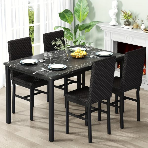 product-fancy-3438ef54-07c5-4d3a-98ba-3324597308af Dining Table Set For 4, Faux Marble Small Dining Room Table Set For 4, Modern Upholstered PU Leather Chairs