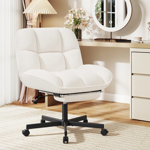 product-fancy-3446c64c-744c-4991-8926-4c279a0c071a Vanity Chair with Footrest, Teddy Fleece Vanity Chair, Height Adjustable Swivel Desk Chair, 90°-120° Recline, with Wheels, for Bedroom, Home Office, Makeup