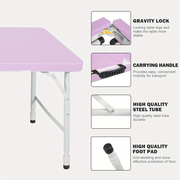 [Portable Picnic Table] Folding Table Purple Yellow Bule Portable Plastic Picnic Dining Table Fold-in-Half for Camp Party Kitchen Indoor Outdoor 4ft