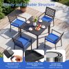 5pcs Outdoor Dining Set, Wood Grain Square Outdoor Patio Table And Chairs Set, Metal Dining Set with With 4 Spacious Dining Chair, All Weather Patio Furniture Set for Deck Garden