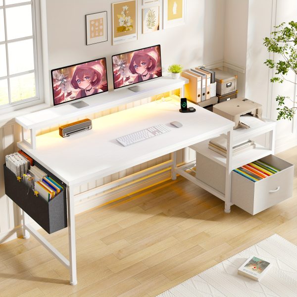 product-fancy-347fa2b3-372b-4c40-aaab-fc6d477a5d21 Enhomee 57" Computer Desk with Drawers And Printer Space, Office Desk with Power Outlets, Home Office Desks with File Drawers Cabinet, Study Writing And Gaming Desk with Shelves Monitor Stand